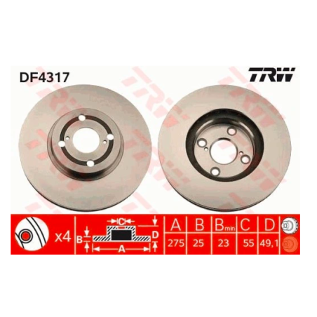TRW TARCZA HAMULCA TOYOTA P. COROLLA 1,4D-2,0 D-4D