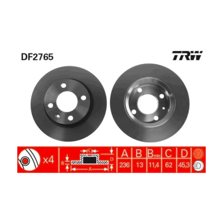DF4899 TRW 2x TARCZA HAMULCA TOYOTA PRIUS 08.03-