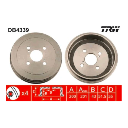 BĘBEN HAMULCOWY TYŁ DB4339 TRW TOYOTA YARIS I