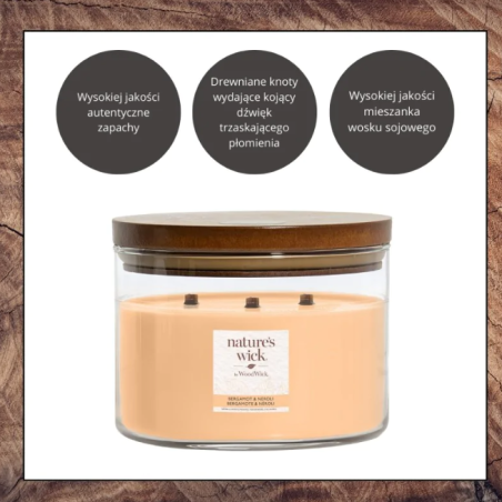 WoodWick Nature's Wick Bergamot & Neroli Duża Świeca Zapachowa 433g