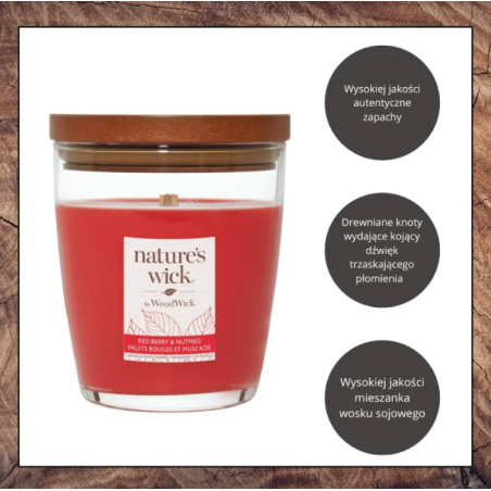 WoodWick Nature's Wick Redberry & Nutmeg Średnia Świeca 284g