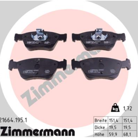 Zimmermann Klocki Hamulcowe przód Mercedes-Benz Clk, Slk