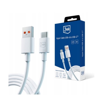 Biały Kabel Przejściówka USB-A do USB-C 60W 3A 1.2m - 3mk Hyper Cable