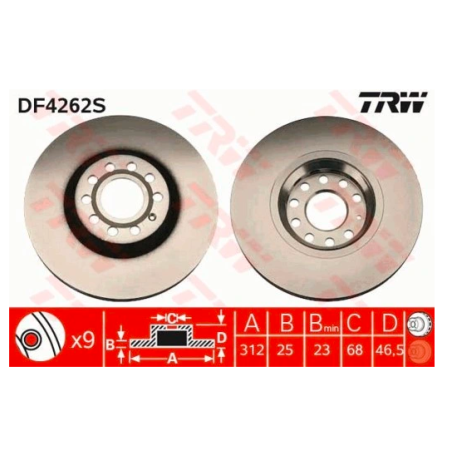 Tarcze Klocki TRW Przód - AUDI A4 B6, B7 312mm