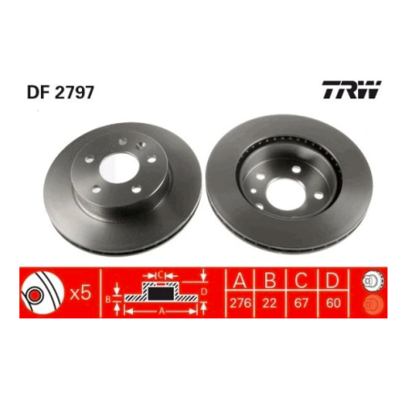 2x TARCZA HAMULCOWA PRZÓD WENTYLOWANA DF2797 TRW