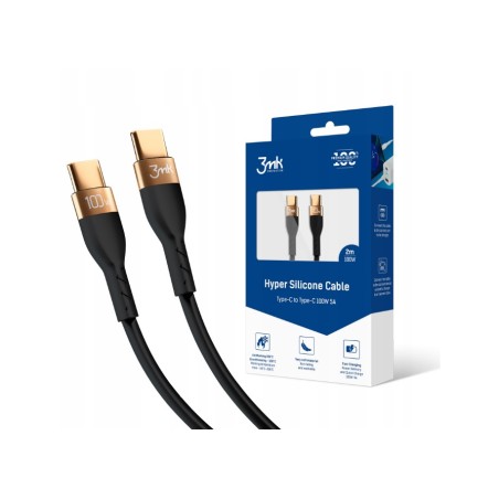 Kabel USB-C Typ-C 2m 100W 3mk Hyper Silicone Black