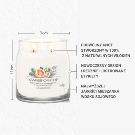 YANKEE CANDLE Świeca średnia WHITE SPRUCE & GRAPEFRUIT 368g