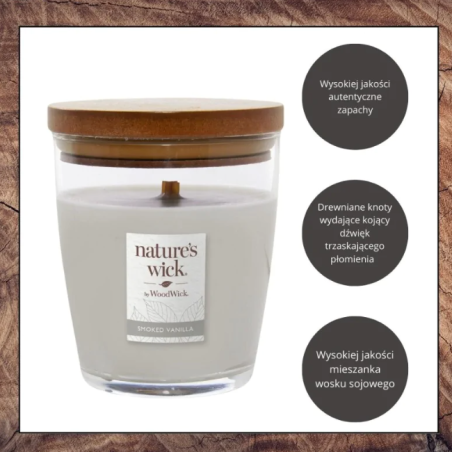 WoodWick Nature's Wick Smoked Vanilla Średnia Świeca 284g