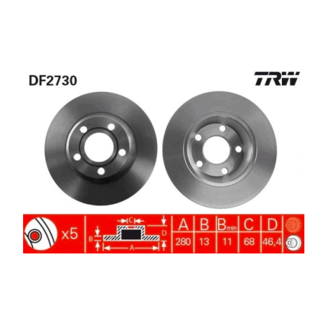 2x TARCZA HAMULCOWA PRZÓD DF2730 TRW AUDI A4 B5 (8D2)