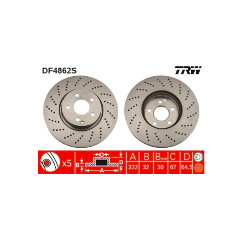 2x TARCZA HAMULCOWA PRZÓD WENTYLOWANA DF4862S TRW
